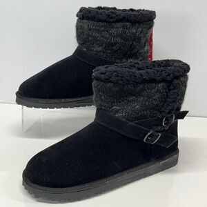 MukLuks Boots Womens 9 Alyx Winter Ankle Booties Ebony Faux Suede Fur Pull On
